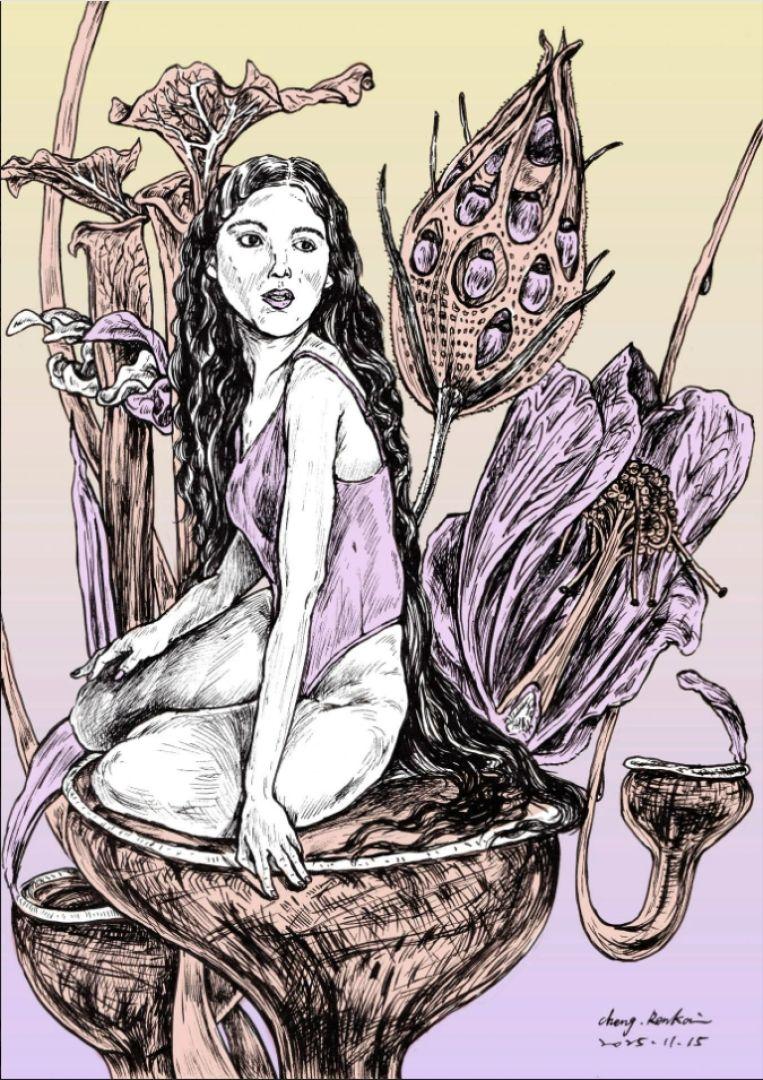 花叢女子1-油畫布無框複製畫(預購作品)