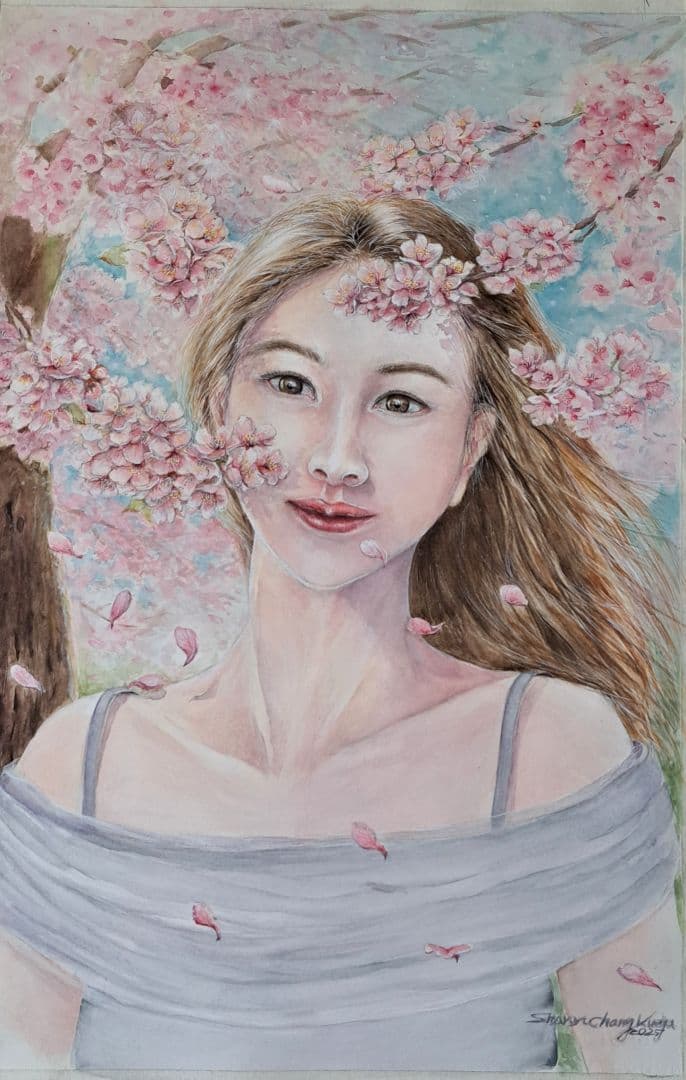 櫻花繽紛飛舞時的歡顏