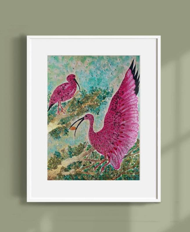 紅䴉賀囍_The Eudocimus ruber Congratulations (珠寶畫)