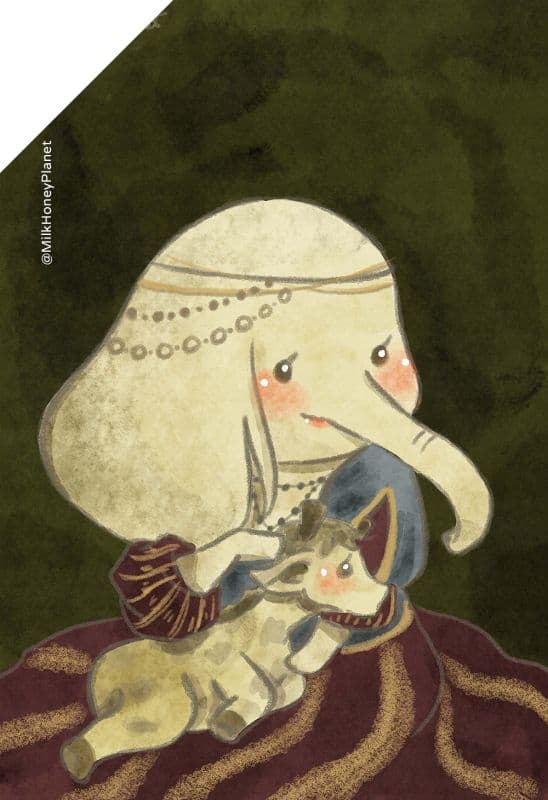 【 藝術微噴複製畫 】抱長頸鹿的象象