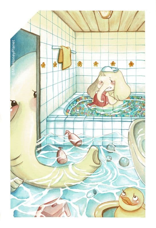 【 藝術微噴複製畫 】抱抱系列 - 漆黑的浴室外 1