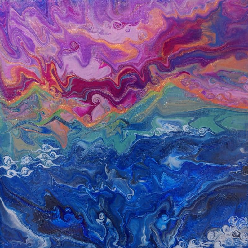 晚霞、山、與海