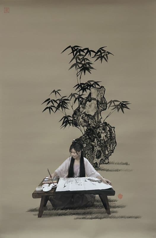 新文人仕女圖-庭院寫生