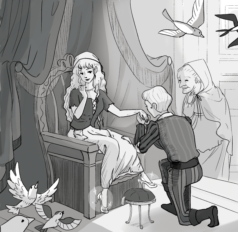 瑞拉的腳完全貼合玻璃鞋 (黑白)