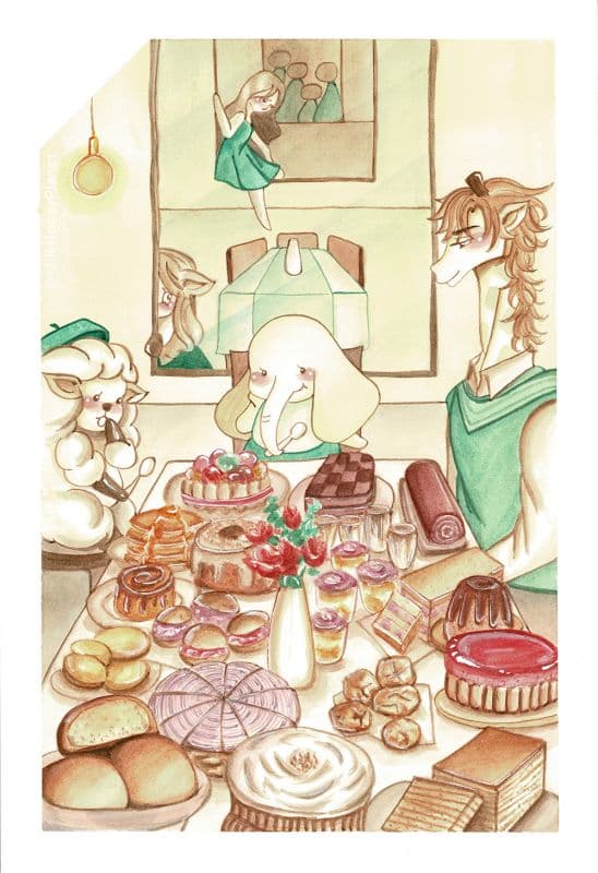 【 藝術微噴複製畫 】抱抱系列 - 鏡子的鏡子茶會