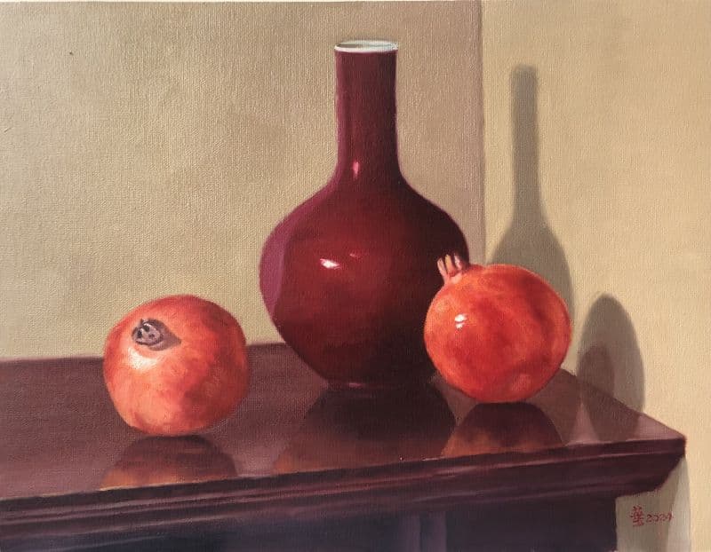 靜物-石榴與紅瓶